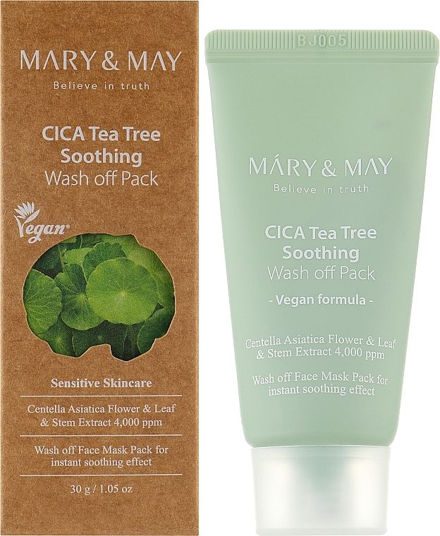 Купити Заспокійлива маска для обличчя з чайним деревом та центелою MARY & MAY Tea Tree Soothing Wash off Pack на LovelyBunny.com.ua