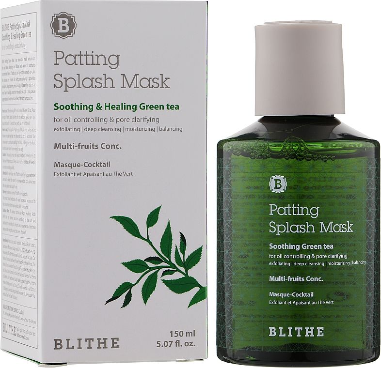 Купити Сплеш-маска для обличчя з екстрактом зеленого чаю BLITHE Patting Splash Mask Soothing & Healing Green Tea на LovelyBunny.com.ua
